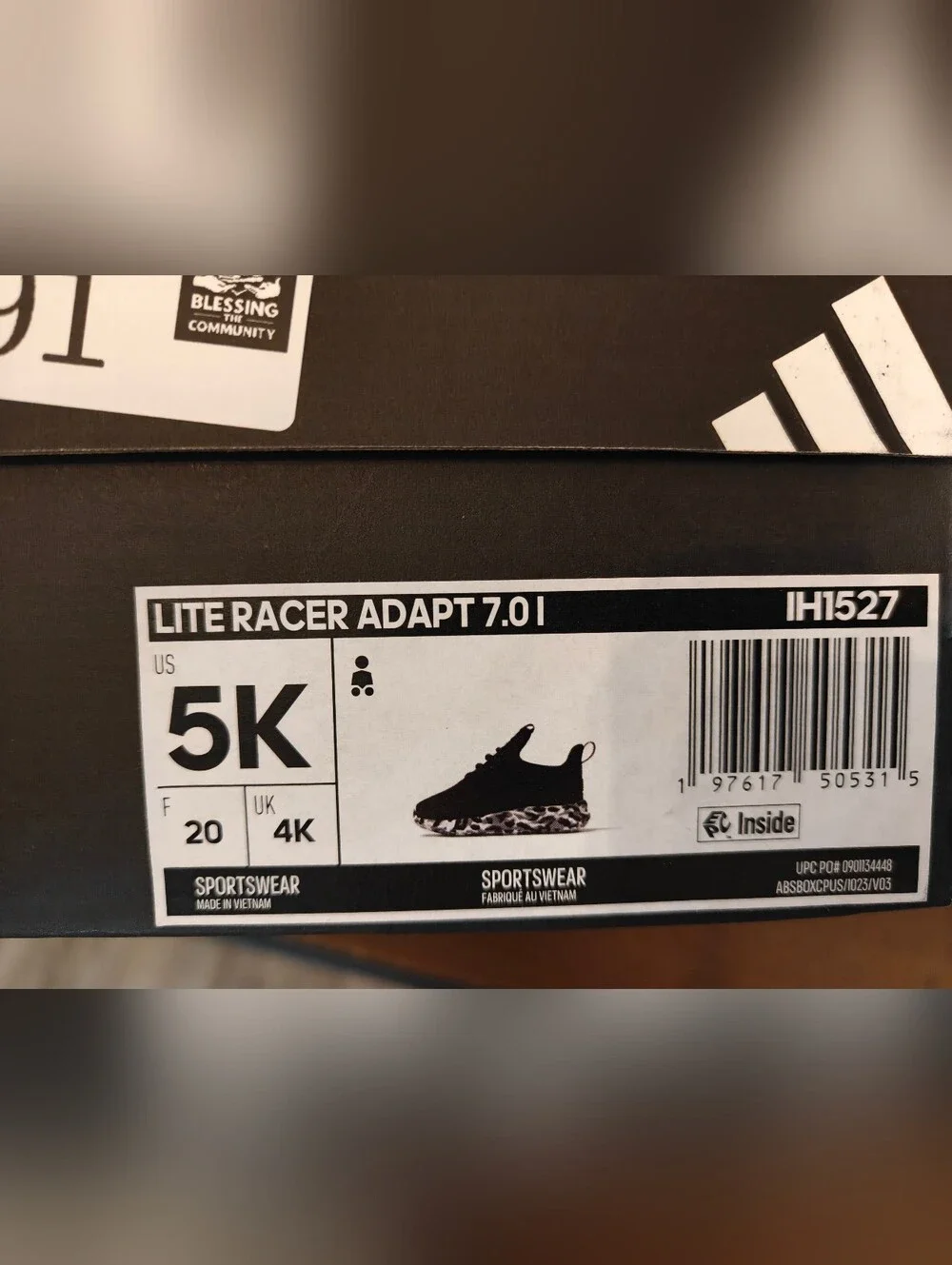 Adidas lite racer adapt 7.01 shoes IH1527 size 5C/5K New in Box